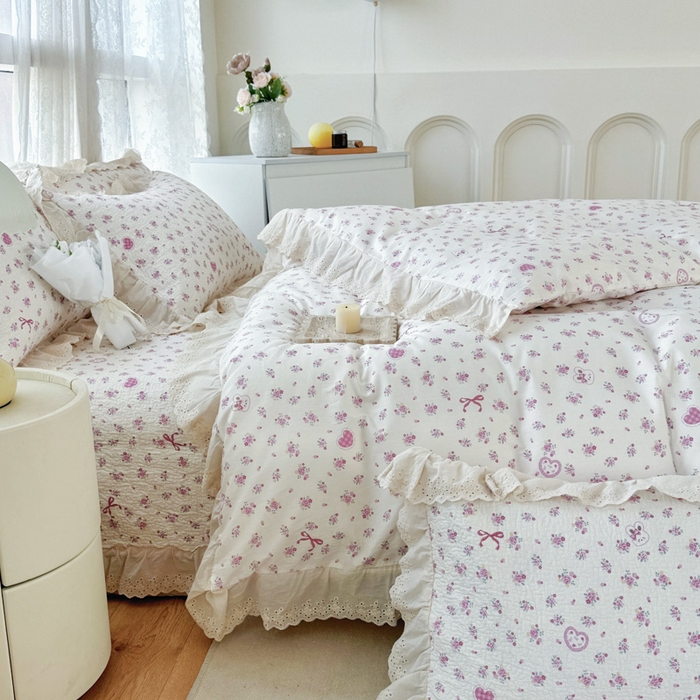 91家纺网 家纺一手货源 找家纺 添越家纺2025新款纯棉砂洗床盖三件套四件套系列花间小园