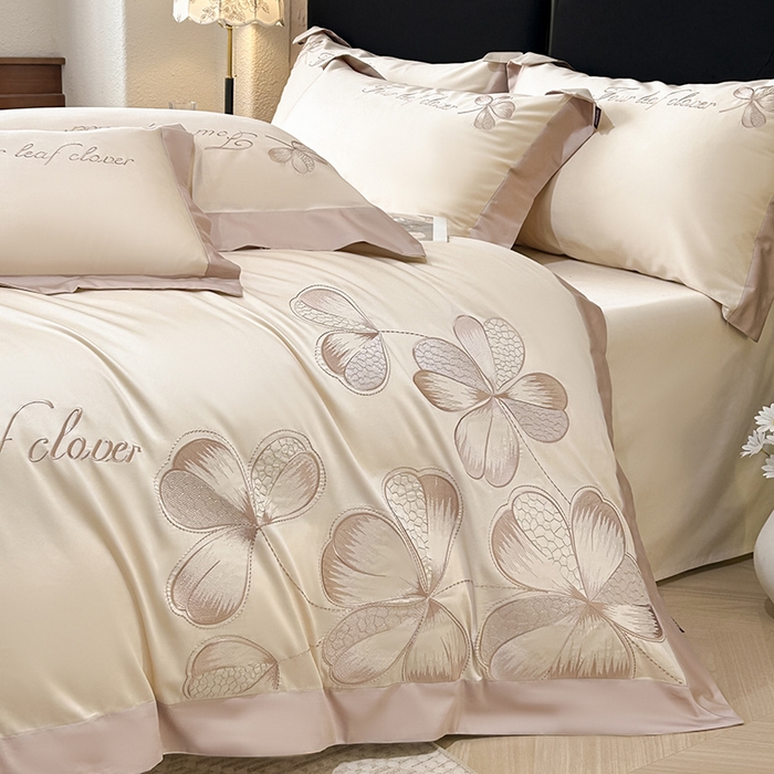 91家纺网 家纺一手货源 找家纺 【直播爆款】A类全棉四件套纯棉轻奢重工刺绣床单床笠夏季床单床笠床上用品 绮梦-白桃