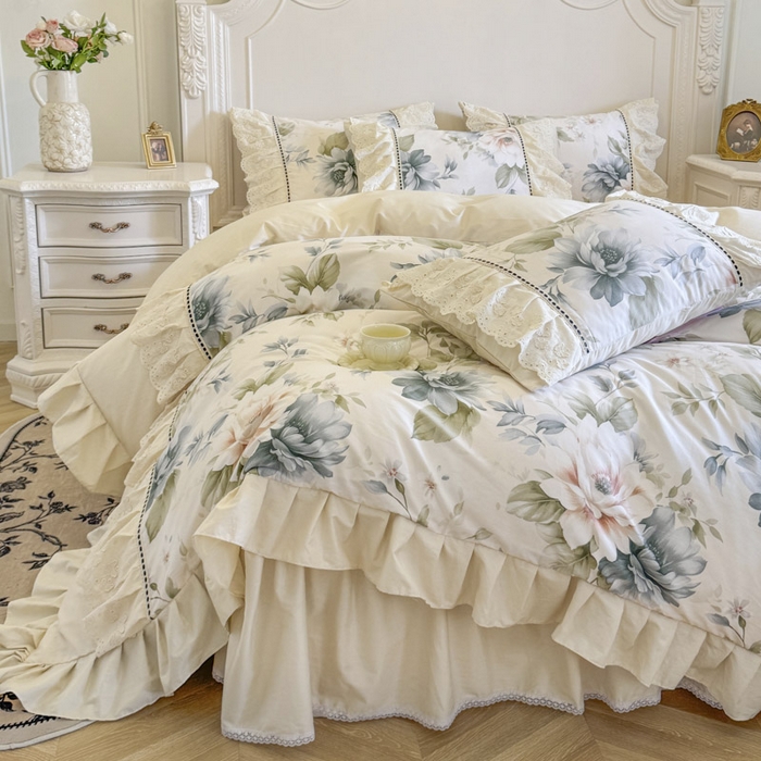 91家纺网 家纺一手货源 找家纺 亲亲公主 2025新款全棉法式花边四件套--米娅 米娅一奶油色