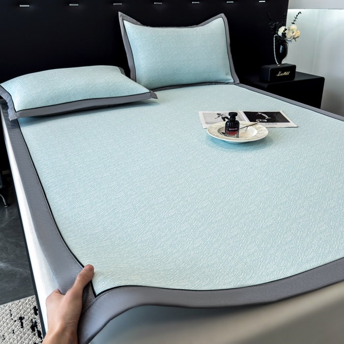 91家纺网 家纺一手货源 找家纺 九花鹿 2025新款凉感肌理纹冰丝席-床席款 肌理纹(天空蓝）