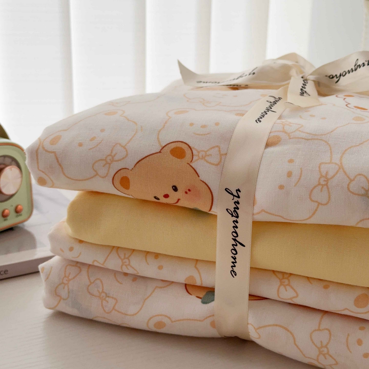 91家纺网 家纺一手货源 找家纺 于果 2025新款双层纱四件套第五批 瑞迪熊