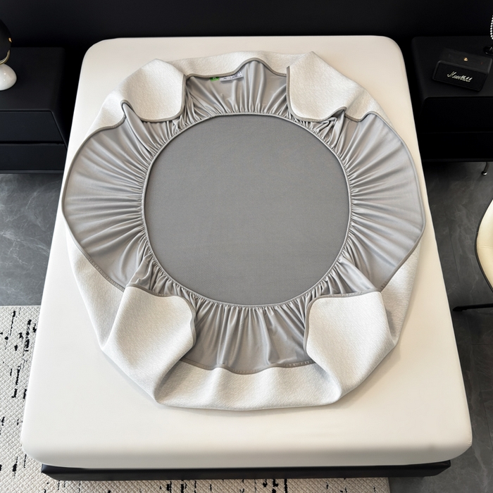 91家纺网 家纺一手货源 找家纺 九花鹿 2025新款凉感肌理纹冰丝席-床笠款 床笠款-肌理纹(米灰)