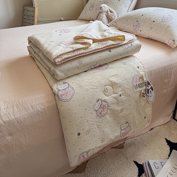 91家纺网 家纺一手货源 找家纺 晚爱家纺（原晚安家居）  2025新款A类母婴级云感双层纱三角针夏被贝壳边夏凉被春夏贝壳绣【可提供买家秀】 爱心kt