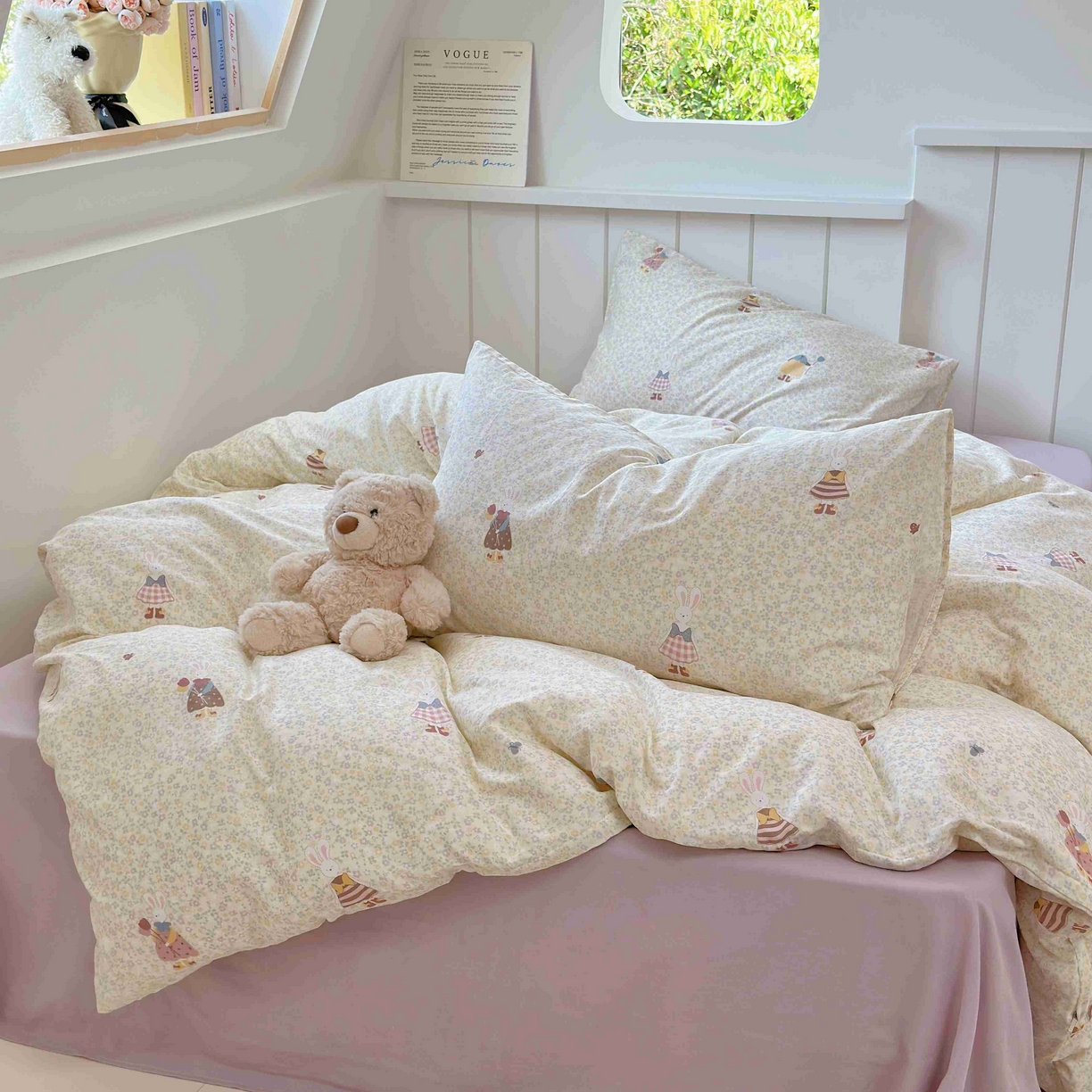 91家纺网 家纺一手货源 找家纺 于果 2025新款双层纱四件套第五批 原宿小兔