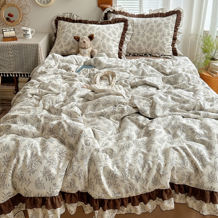 91家纺网 家纺一手货源 找家纺 （总）轻奢坊 2025新款复古风双层纱水洗棉夏被四件套