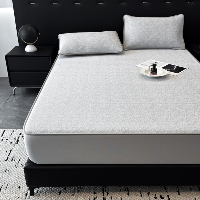 91家纺网 家纺一手货源 找家纺 九花鹿 2025新款凉感肌理纹冰丝席-床笠款 床笠款-肌理纹(银灰）