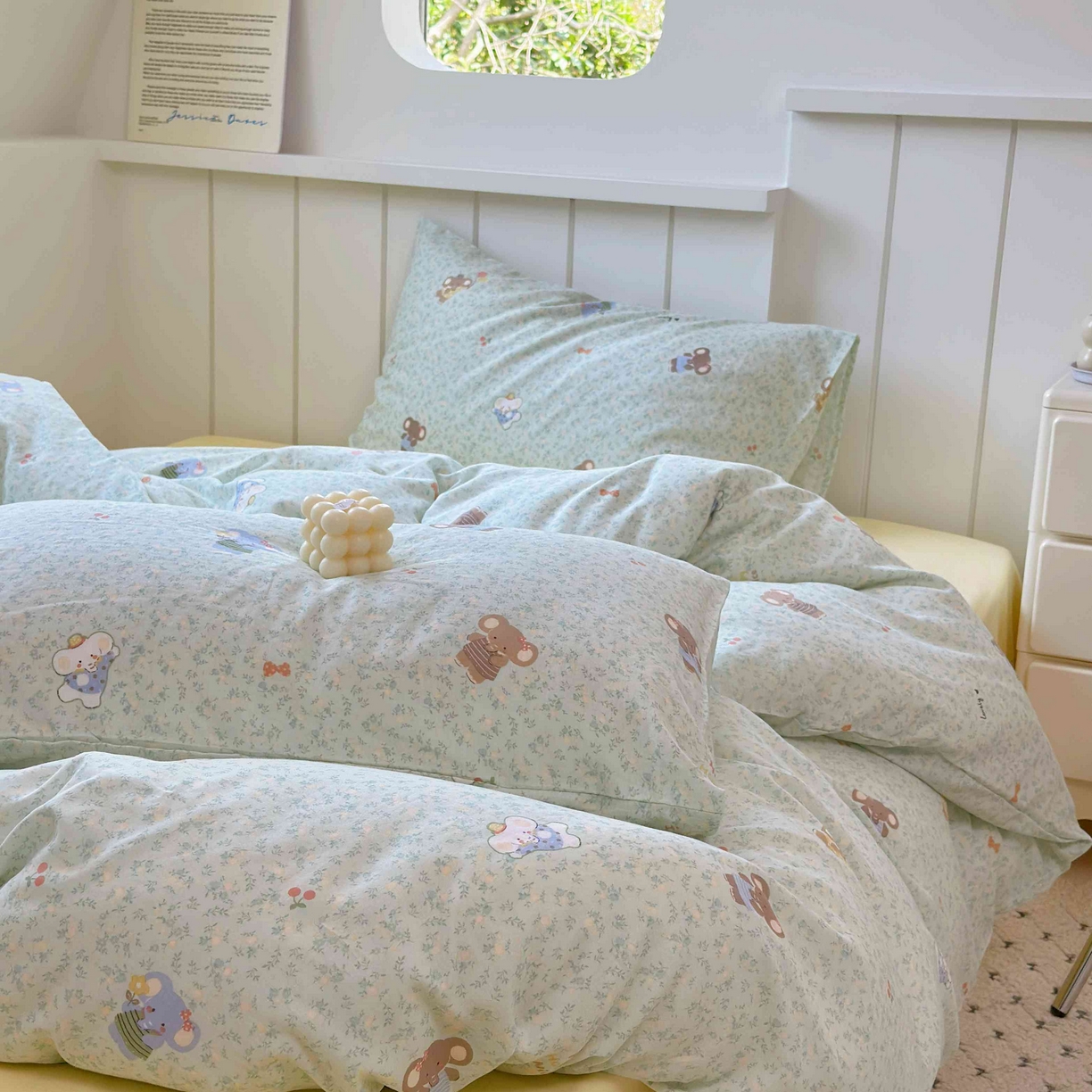 91家纺网 家纺一手货源 找家纺 于果 2025新款双层纱四件套第五批 少女象（绿）