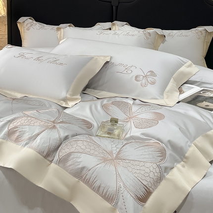 91家纺网 家纺一手货源 找家纺 【直播爆款】A类全棉四件套纯棉轻奢重工刺绣床单床笠夏季床单床笠床上用品 绮梦-烟灰