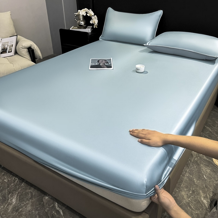 91家纺网 家纺一手货源 找家纺 ab家纺 2025新款莱赛尔单床笠 冰川蓝