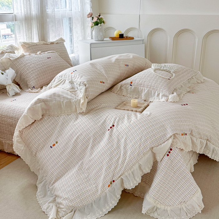 91家纺网 家纺一手货源 找家纺 添越家纺2025新款纯棉砂洗床盖三件套四件套系列幽梦