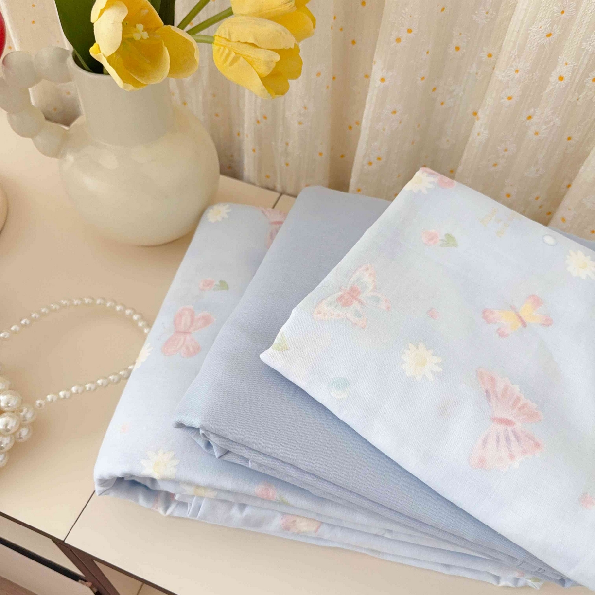 91家纺网 家纺一手货源 找家纺 于果 2025新款双层纱四件套第五批 雨蝶