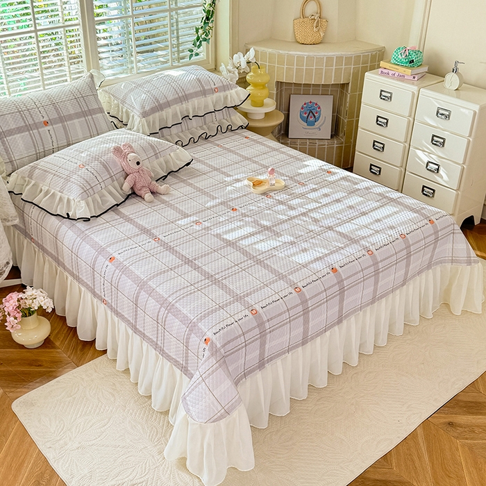 91家纺网 家纺一手货源 找家纺 金盛皇朝家纺 2025夏季新款冰丝凉豆豆床盖凉席 格纹素锦