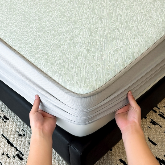 91家纺网 家纺一手货源 找家纺 九花鹿 2025新款凉感肌理纹冰丝席-床笠款 床笠款-肌理纹(豆绿）