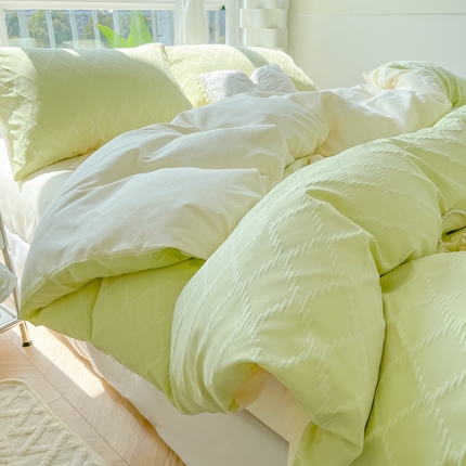 91家纺网 家纺一手货源 找家纺 （总）缦绣阁家纺 2025新款AB版菱形格简约提花四件套小清新床单款床笠款4件套生宿舍三件套