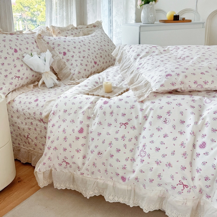 91家纺网 家纺一手货源 找家纺 添越家纺2025新款纯棉砂洗床盖三件套四件套系列花间小园