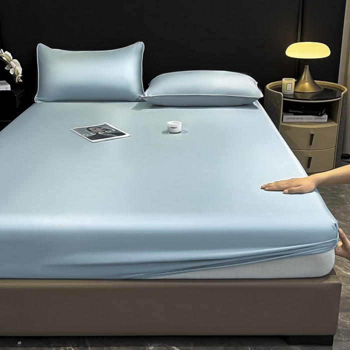 91家纺网 家纺一手货源 找家纺 ab家纺 2025新款莱赛尔单床笠 冰川蓝