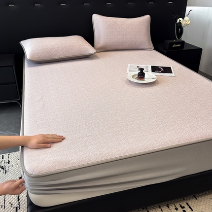 九花鹿 2025新款凉感肌理纹冰丝席-床笠款 床笠款-肌理纹(豆沙）