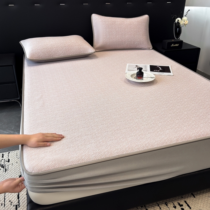 91家纺网 家纺一手货源 找家纺 九花鹿 2025新款凉感肌理纹冰丝席-床笠款 床笠款-肌理纹(豆沙）