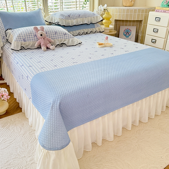 91家纺网 家纺一手货源 找家纺 金盛皇朝家纺 2025夏季新款冰丝凉豆豆床盖凉席 幽蓝蝶语