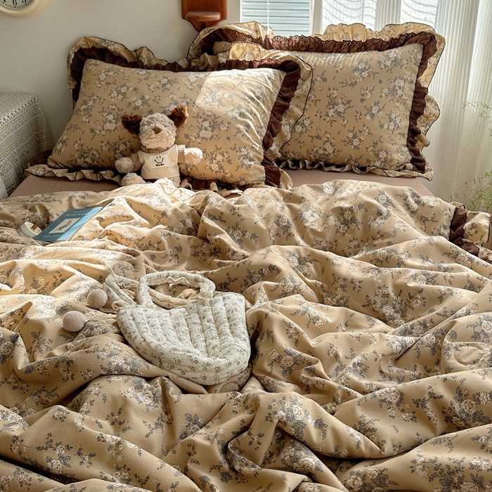 91家纺网 家纺一手货源 找家纺 轻奢坊 2025新款复古风双层纱水洗棉夏被四件套 夏被-莫奈