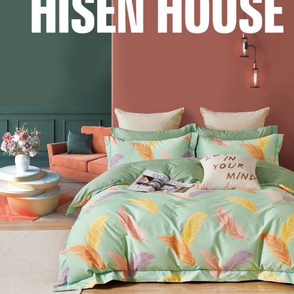 海盛 2025新款套件面料全棉13376印花系列 轻羽恋歌-绿