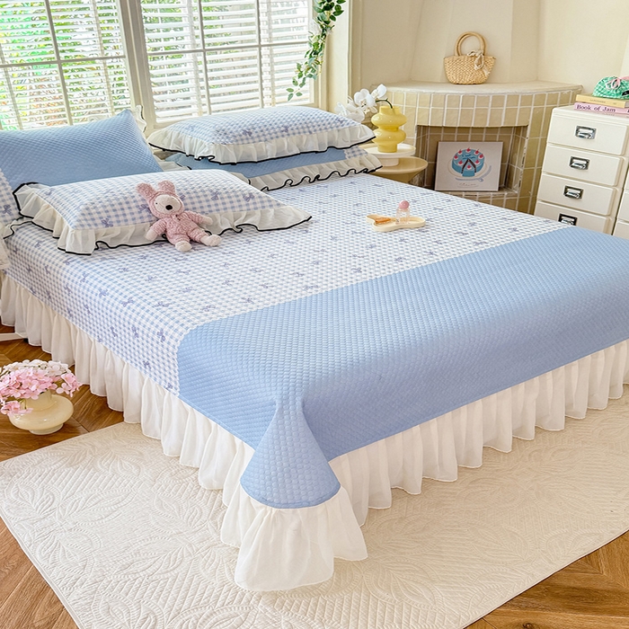 91家纺网 家纺一手货源 找家纺 金盛皇朝家纺 2025夏季新款冰丝凉豆豆床盖凉席 幽蓝蝶语