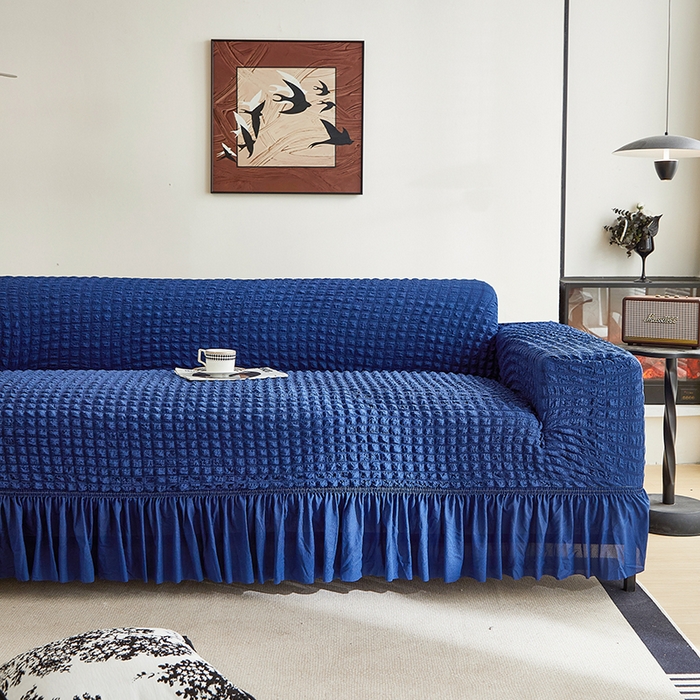 91家纺网 家纺一手货源 找家纺 飞翔家纺 2025新款泡泡纱沙发套 蓝色