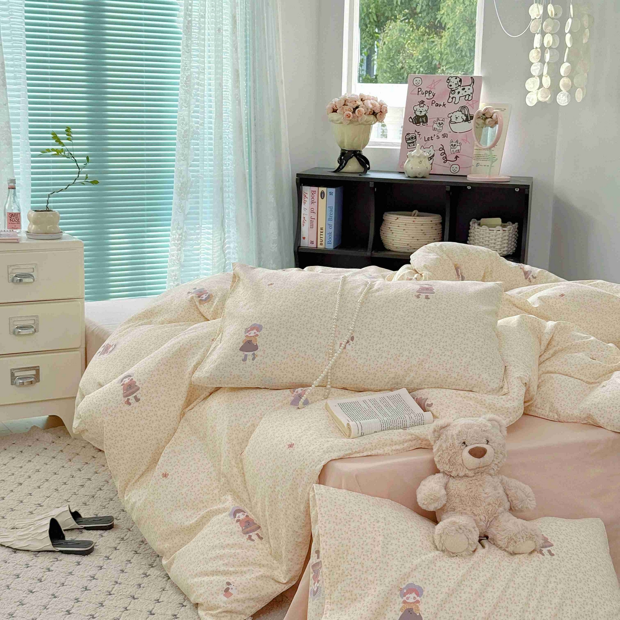 91家纺网 家纺一手货源 找家纺 于果 2025新款双层纱四件套第五批 春日女孩