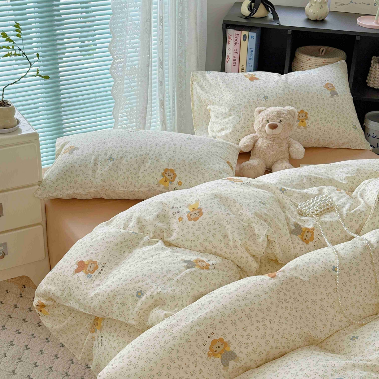 91家纺网 家纺一手货源 找家纺 于果 2025新款双层纱四件套第五批 萌萌狮