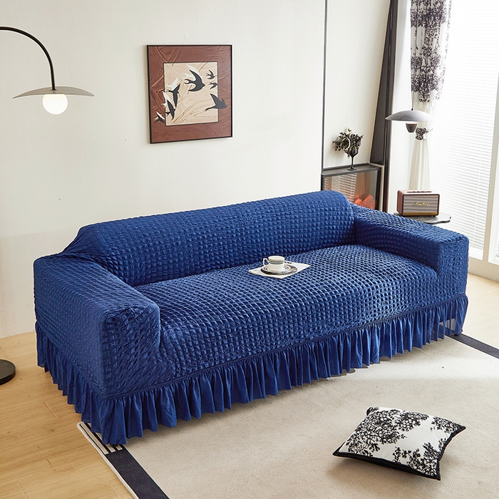 91家纺网 家纺一手货源 找家纺 飞翔家纺 2025新款泡泡纱沙发套 蓝色