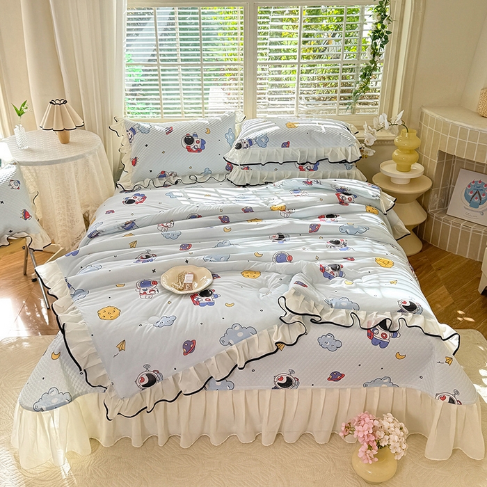 91家纺网 家纺一手货源 找家纺 金盛皇朝家纺 2025夏季新款冰丝凉豆豆床盖凉席 宇宙天空