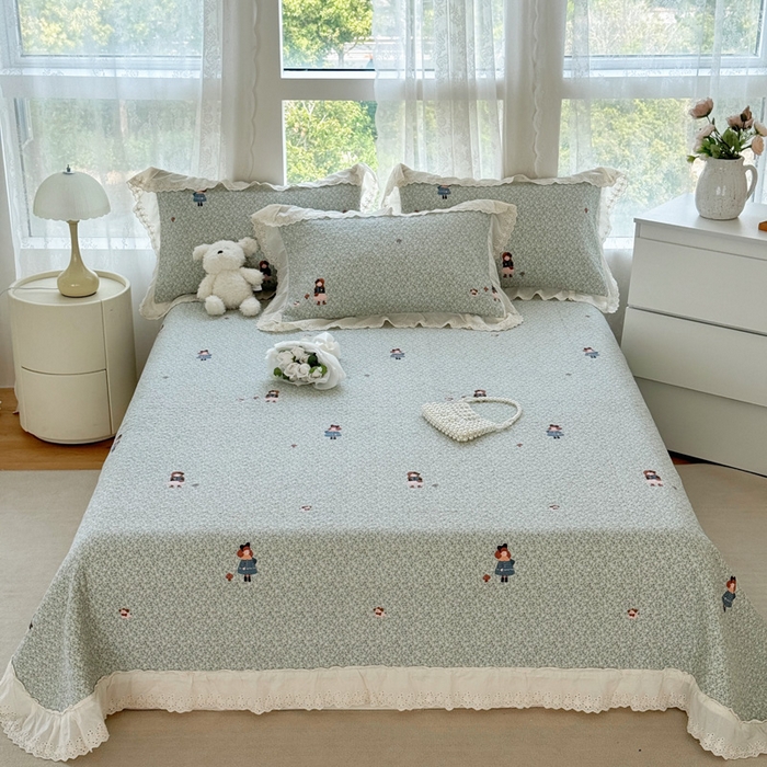 91家纺网 家纺一手货源 找家纺 添越家纺2025新款纯棉砂洗床盖三件套四件套系列森林女孩