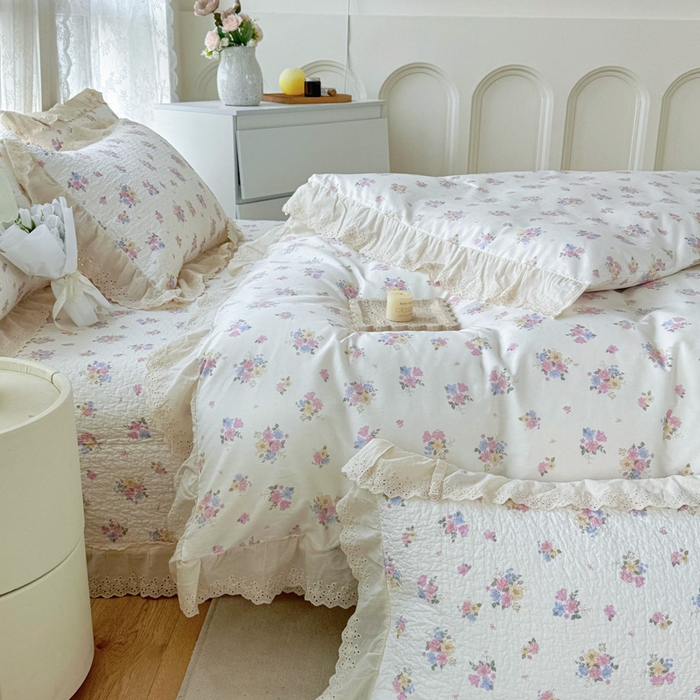 91家纺网 家纺一手货源 找家纺 添越家纺2025新款纯棉砂洗床盖三件套四件套系列花语