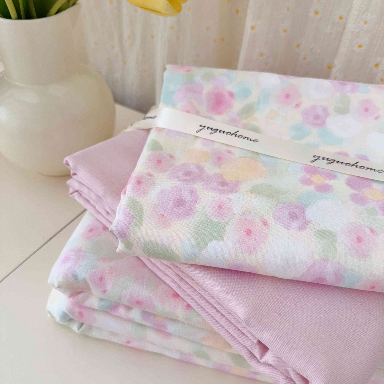 91家纺网 家纺一手货源 找家纺 于果 2025新款双层纱四件套第五批 桃之夭夭