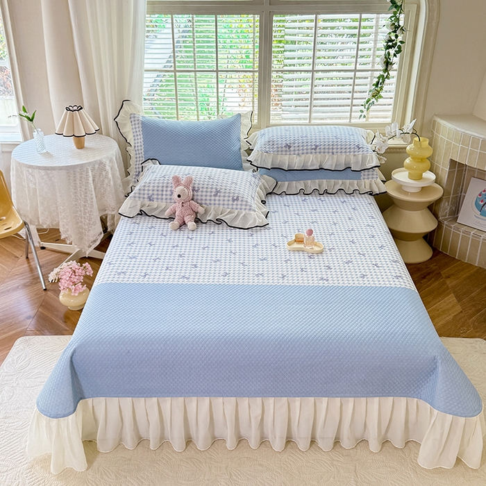 91家纺网 家纺一手货源 找家纺 金盛皇朝家纺 2025夏季新款冰丝凉豆豆床盖凉席 幽蓝蝶语