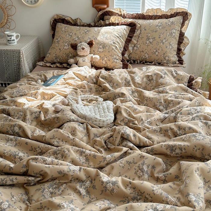 91家纺网 家纺一手货源 找家纺 轻奢坊 2025新款复古风双层纱水洗棉夏被四件套 夏被-莫奈