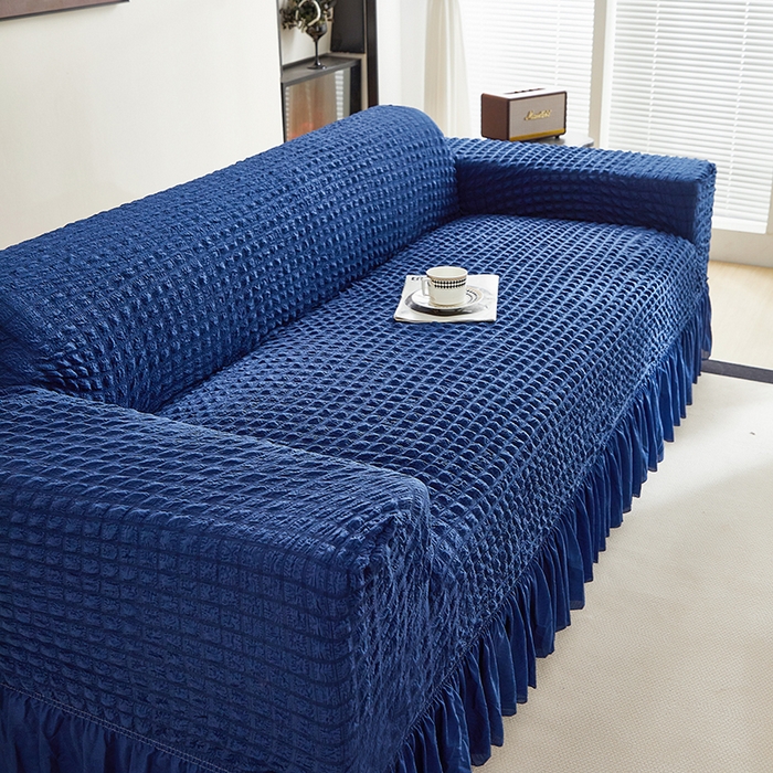 91家纺网 家纺一手货源 找家纺 飞翔家纺 2025新款泡泡纱沙发套 蓝色