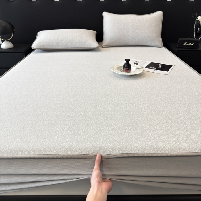 91家纺网 家纺一手货源 找家纺 九花鹿 2025新款凉感肌理纹冰丝席-床笠款 床笠款-肌理纹(米灰)