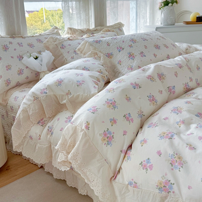 91家纺网 家纺一手货源 找家纺 添越家纺2025新款纯棉砂洗床盖三件套四件套系列花语