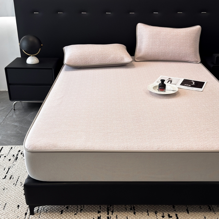 91家纺网 家纺一手货源 找家纺 九花鹿 2025新款凉感肌理纹冰丝席-床笠款 床笠款-肌理纹(豆沙）