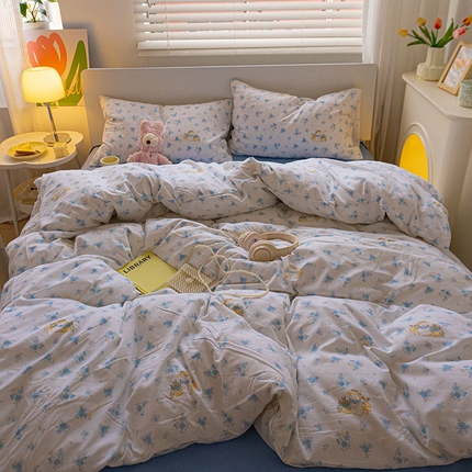 91家纺网 家纺一手货源 找家纺 （总）缦绣阁家纺 2025新款A类有氧针织棉印花四件套床单款床笠款四件套宿舍三件套