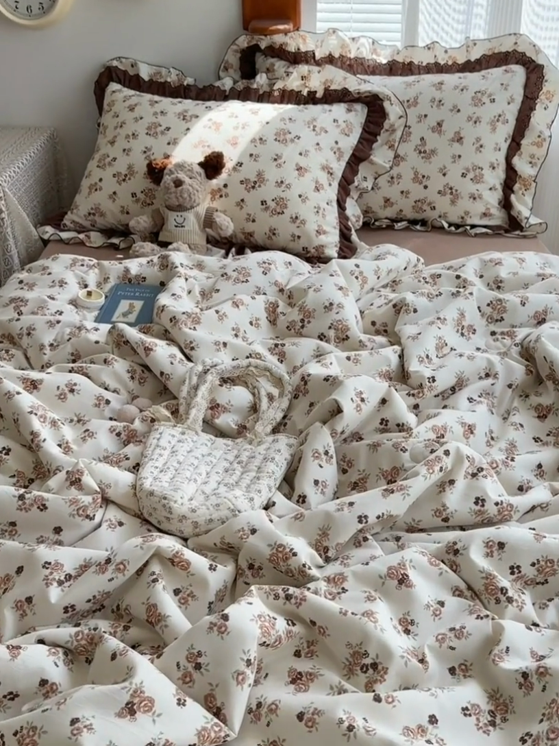 91家纺网 家纺一手货源 找家纺 轻奢坊 2025新款复古风双层纱水洗棉夏被四件套 夏被-木槿