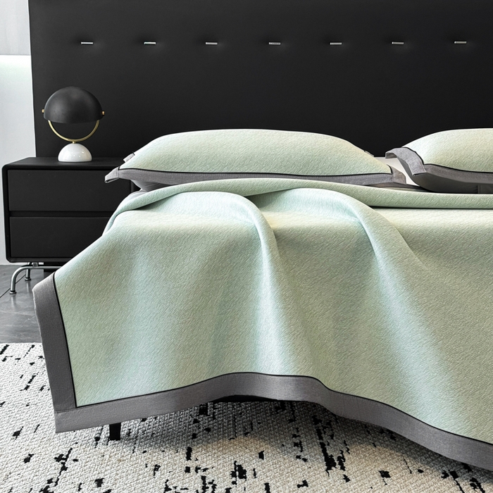 91家纺网 家纺一手货源 找家纺 九花鹿 2025新款凉感肌理纹冰丝席-床席款 肌理纹(豆绿）