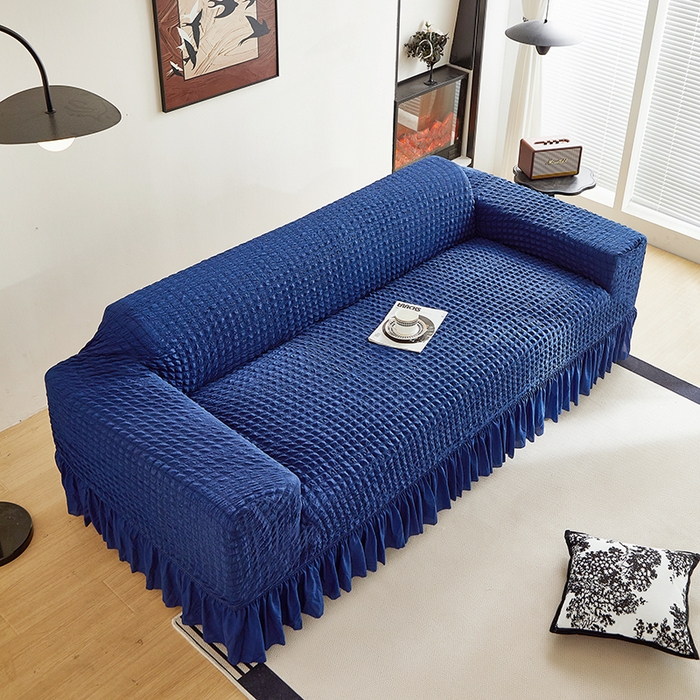 91家纺网 家纺一手货源 找家纺 飞翔家纺 2025新款泡泡纱沙发套 蓝色