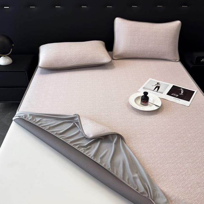 91家纺网 家纺一手货源 找家纺 九花鹿 2025新款凉感肌理纹冰丝席-床笠款 床笠款-肌理纹(豆沙）