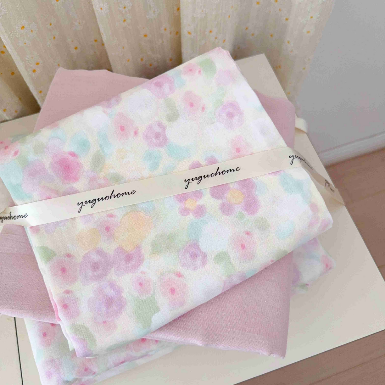 91家纺网 家纺一手货源 找家纺 于果 2025新款双层纱四件套第五批 桃之夭夭