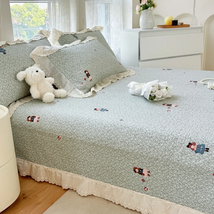 91家纺网 家纺一手货源 找家纺 添越家纺2025新款纯棉砂洗床盖三件套四件套系列森林女孩