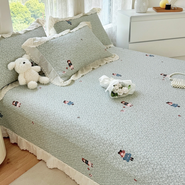 91家纺网 家纺一手货源 找家纺 添越家纺2025新款纯棉砂洗床盖三件套四件套系列森林女孩