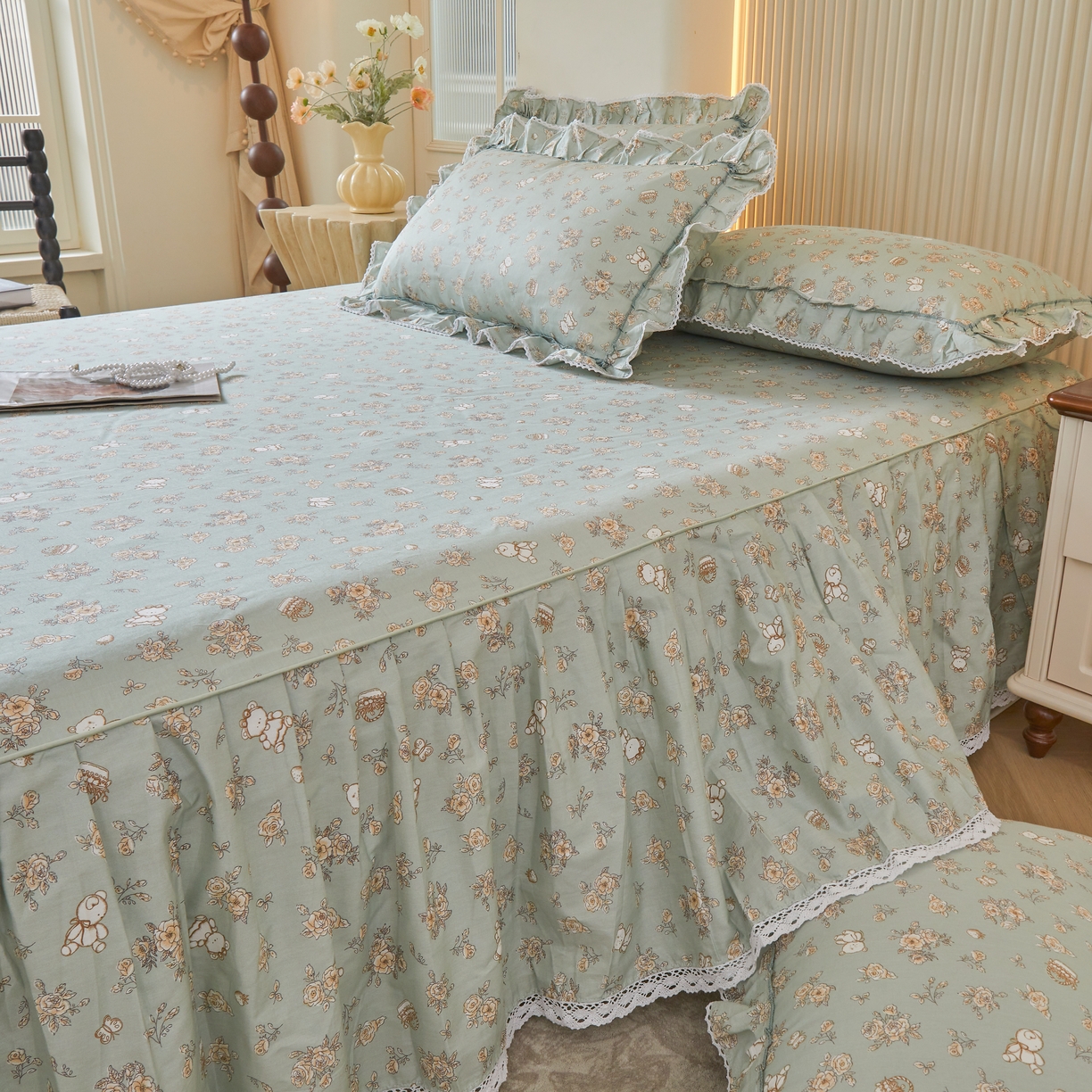 91家纺网 家纺一手货源 找家纺 缦彩 2025新款韩版全棉公主风枕套 贝丽花都