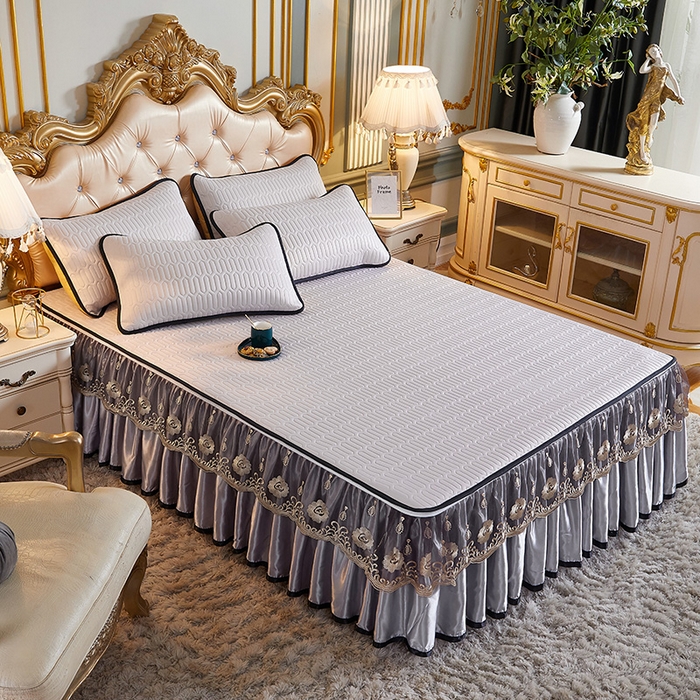 91家纺网 家纺一手货源 找家纺 （总）网红馆 2025新款凉感丝黑边乳胶床裙三件套